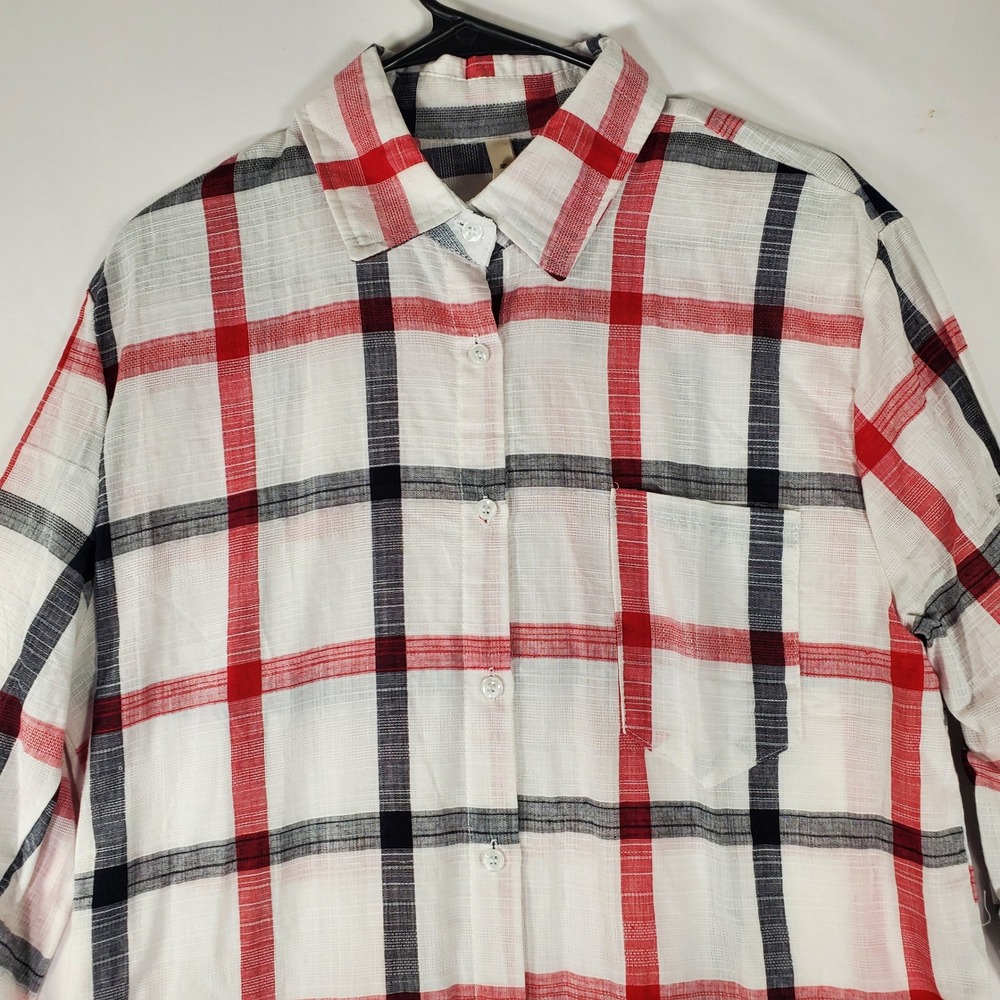 My Beloved Red White Blue Plaid Button Up Shirt Large CET1810